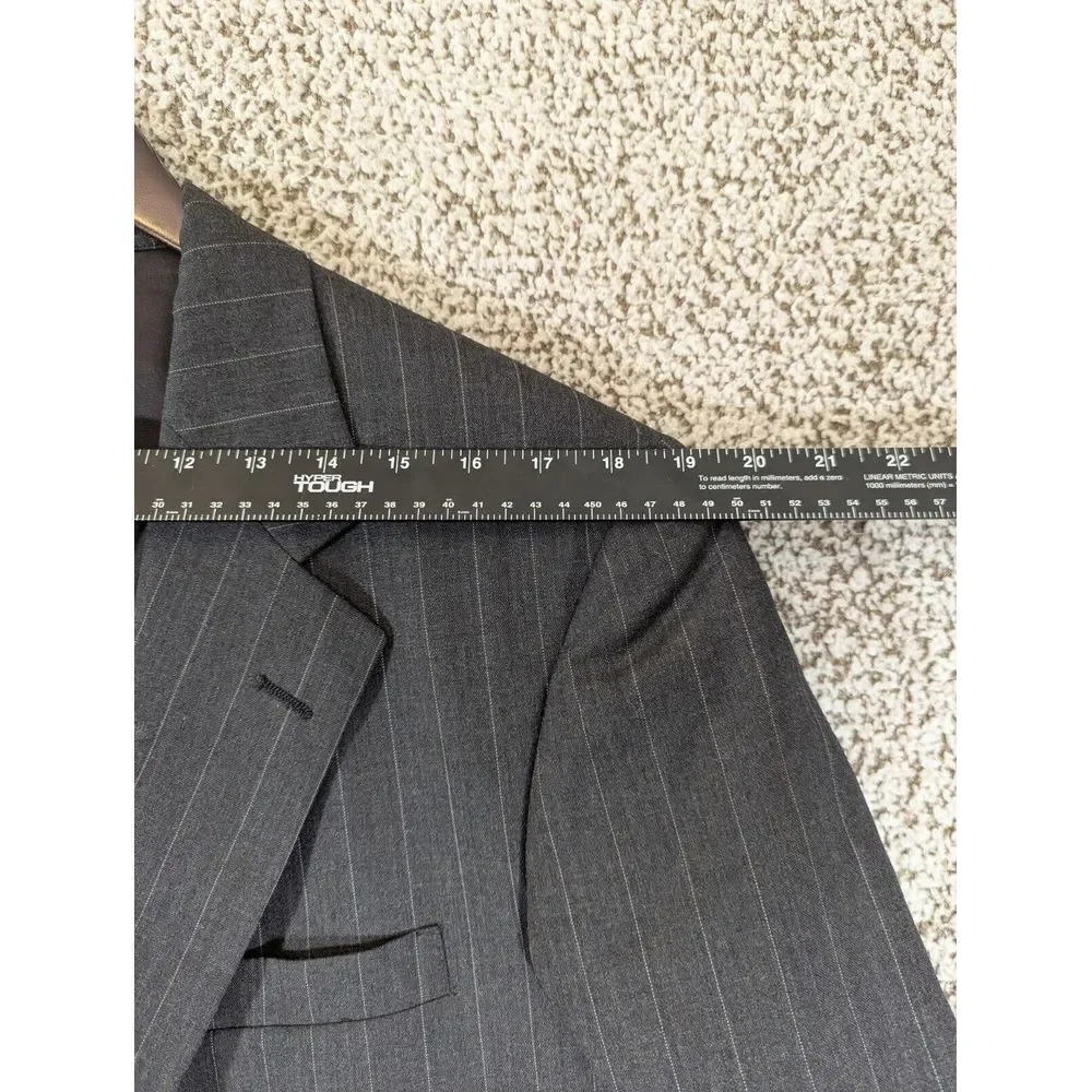 Chaps Ralph Lauren Sport Coat Mens 42R Grey Striped 1980s Virgin Wool Blazer Vtg